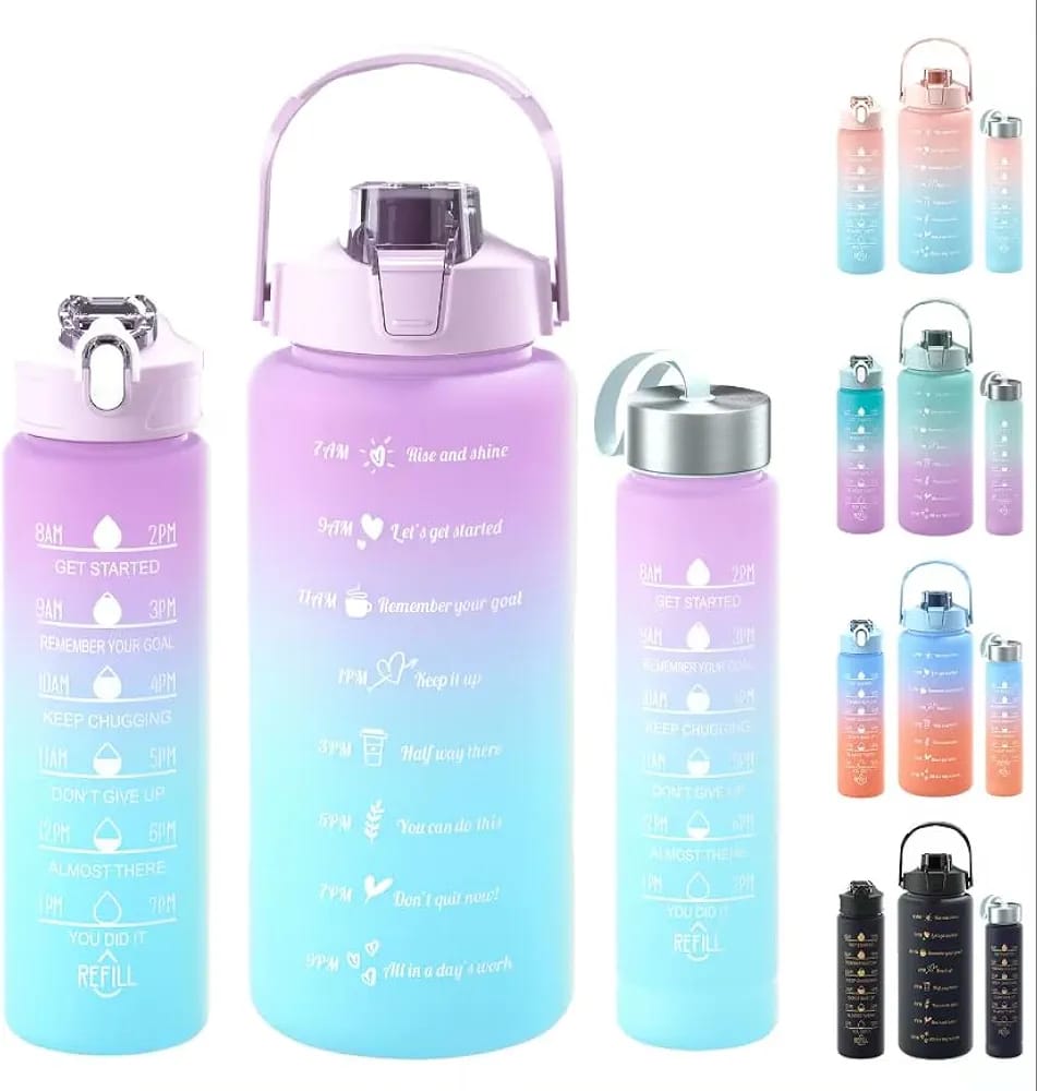 Hydration Bottle Set with Time Markers | 3 Leakproof BPA-Free Bottles