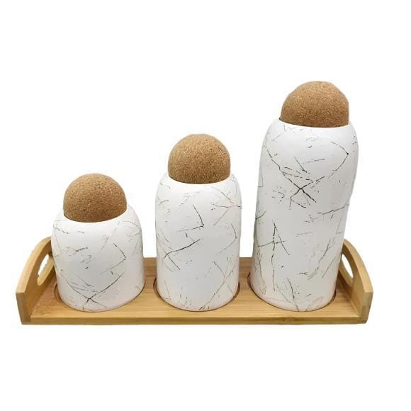 Ceramic 3 Pcs Jar Set with Bamboo Stand
