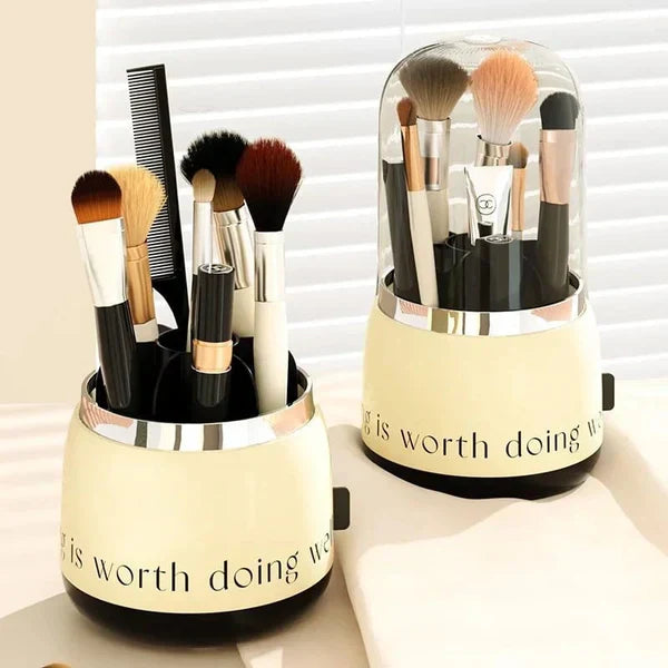 Stylish Cosmetic Organizer with Dual Shelves and Brush Holder
