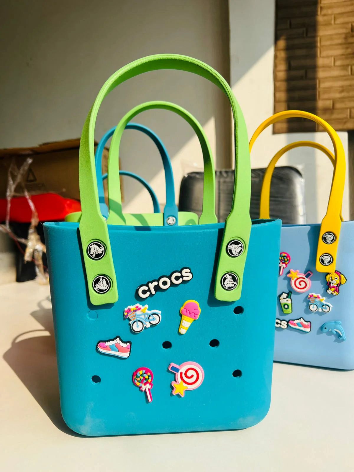 Crocs Tote Bag – Lightweight EVA Handbag with Decorative Charms