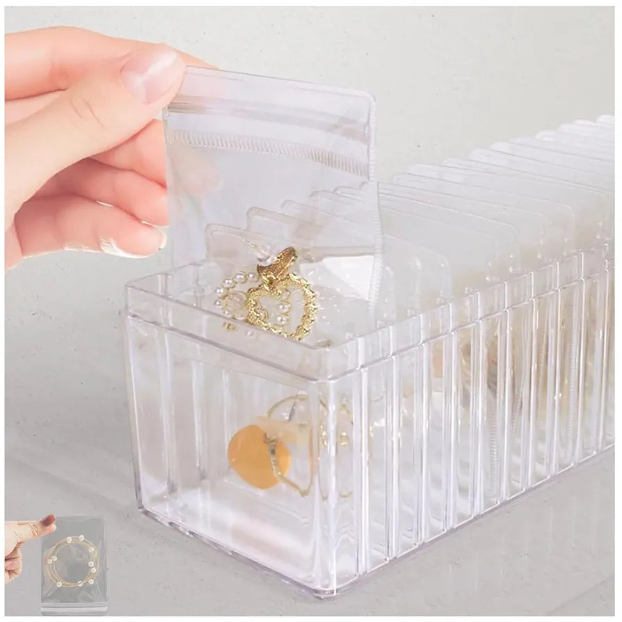 Acrylic Jewelry Box Organizer| Clear Jewelry Organizer Holder with 20 pcs Portable Anti Tarnish Jewelry bags