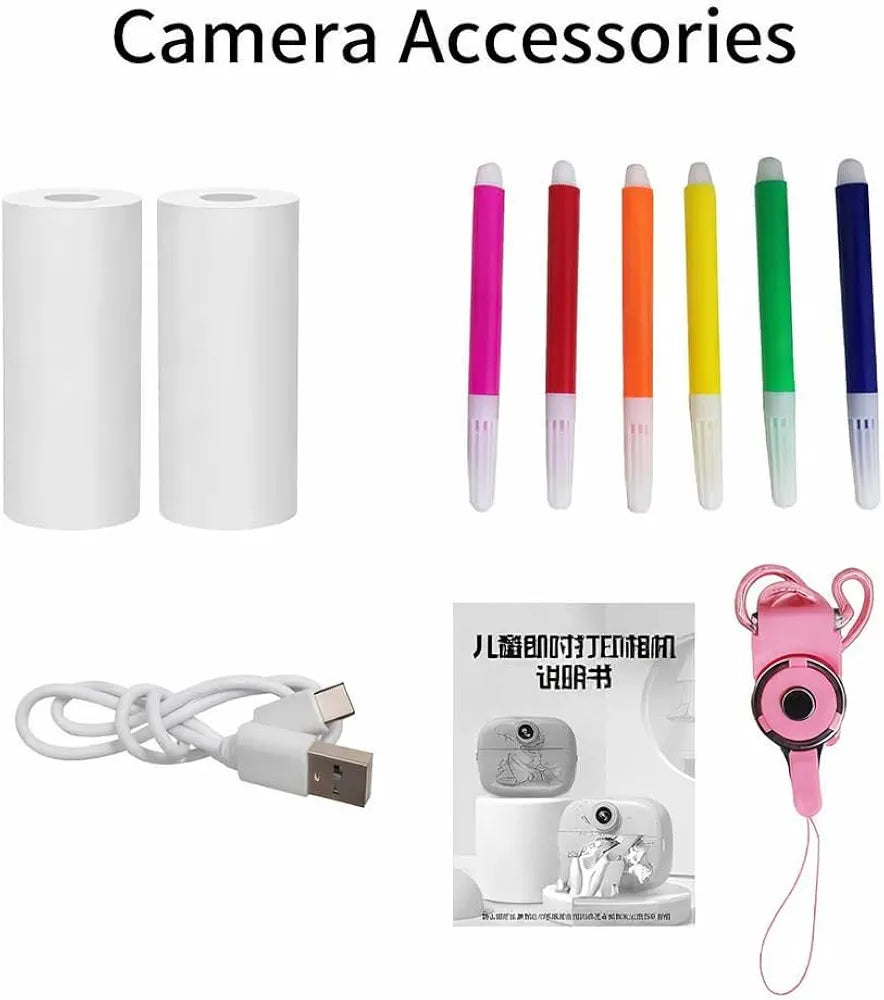 Kids Instant Print Camera with Built-in Printer & HD Video – Digital Toy Camera for Children with Display Screen, Selfie Lens, USB Rechargeable, TF Card Support, Roll Paper & Accessories Included