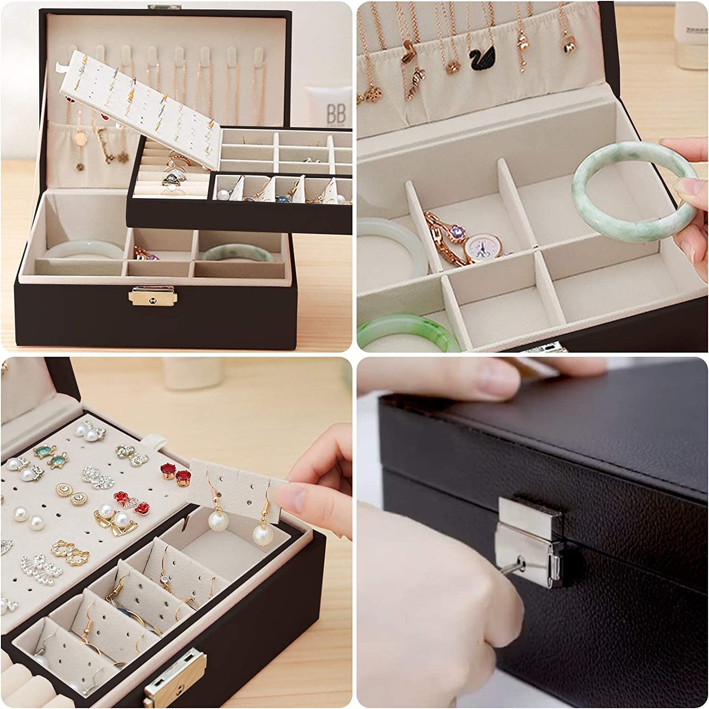 Premium Leather Jewelry Box Double Layer Storage