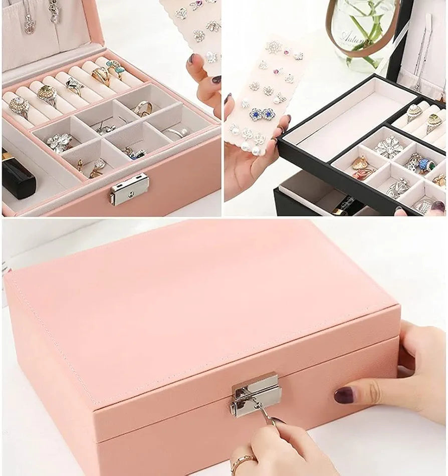 Premium Leather Jewelry Box Double Layer Storage