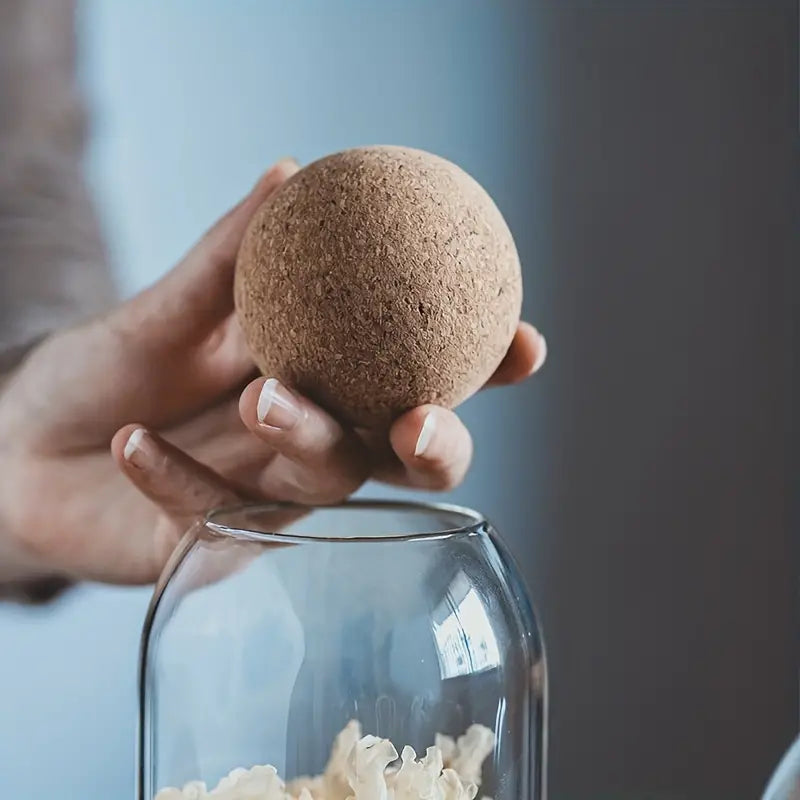 Set Of Glass Storage Jars with Cork Ball Lids