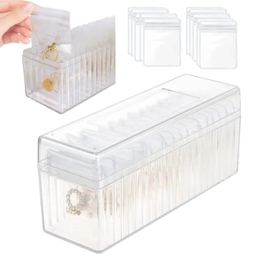 Acrylic Jewelry Box Organizer| Clear Jewelry Organizer Holder with 20 pcs Portable Anti Tarnish Jewelry bags