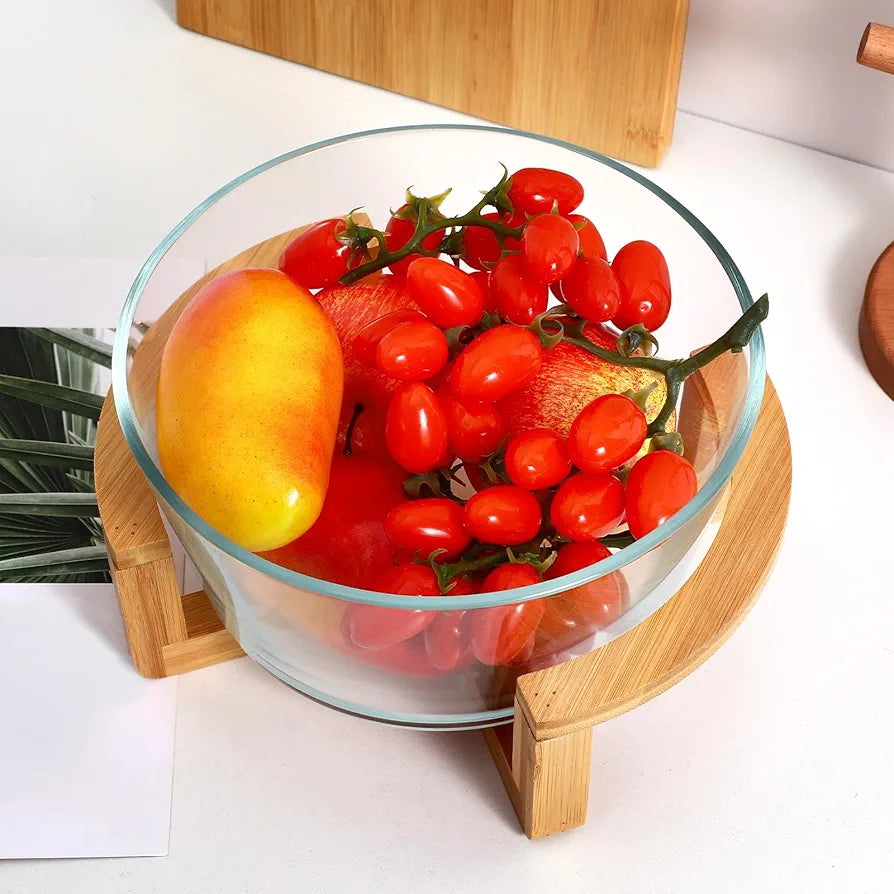 Borosilicate Glass Salad Bowl With Bamboo stand
