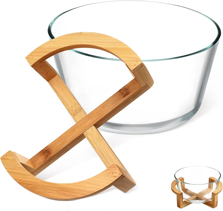 Borosilicate Glass Salad Bowl With Bamboo stand