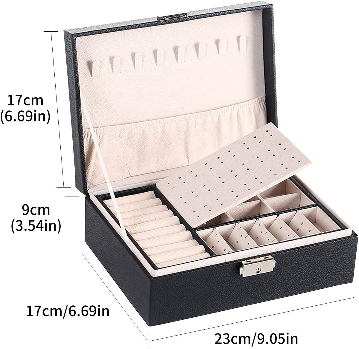 Premium Leather Jewelry Box Double Layer Storage