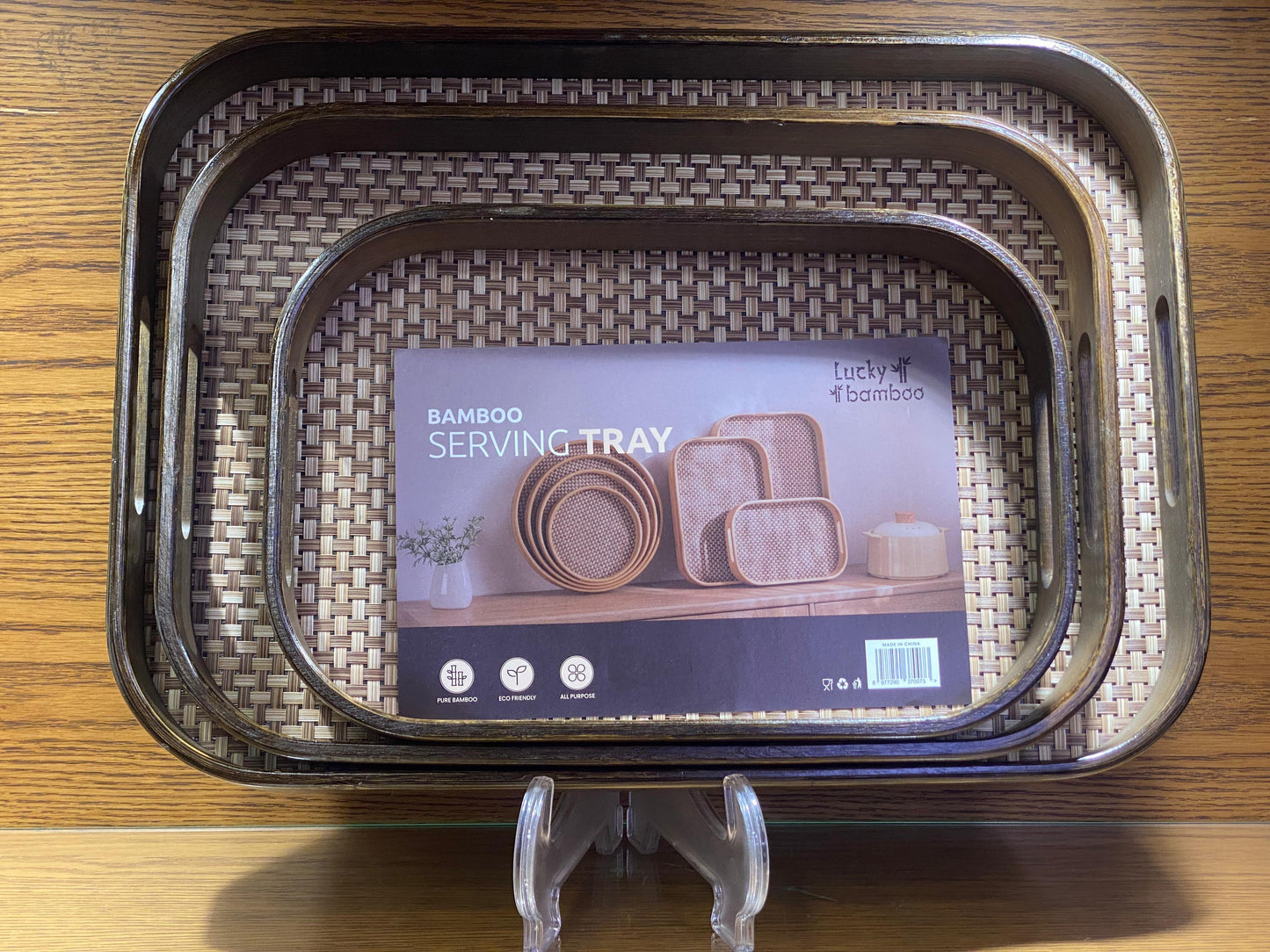 Wooden and Jute Tray Set
