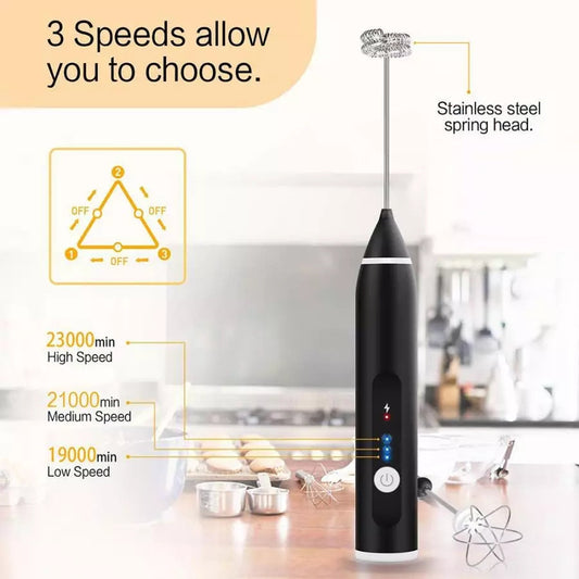 2-in-1 Electric Milk Frother & Egg Beater – USB Rechargeable, 3 Speeds