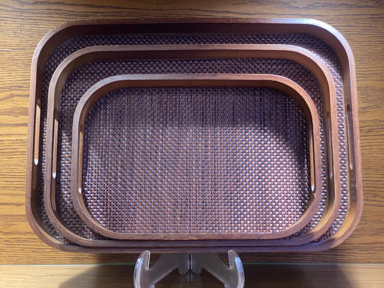 Wooden and Jute Tray Set