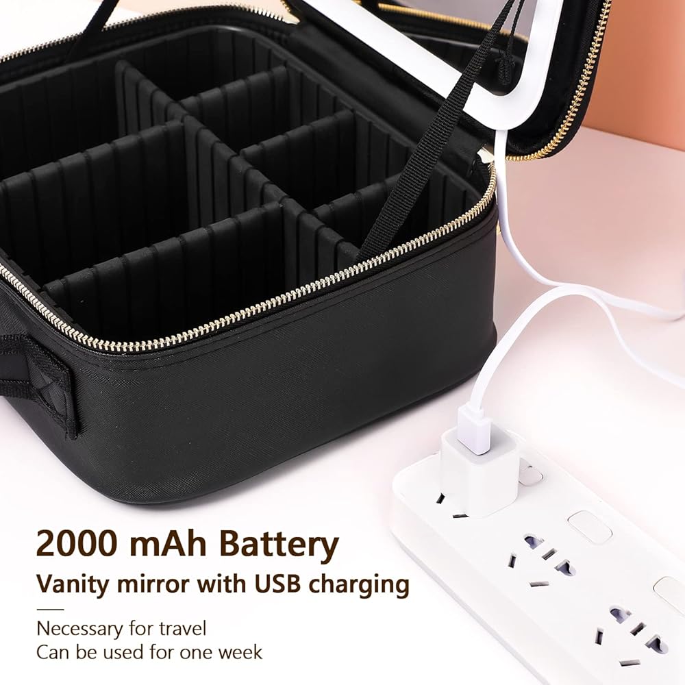 Travel Makeup Bag with LED Lighted Make up Case with Rechargeable Mirror| 3 Different Light Mode | Cosmetic Makeup Box Organizer Vanity Case for Accessories