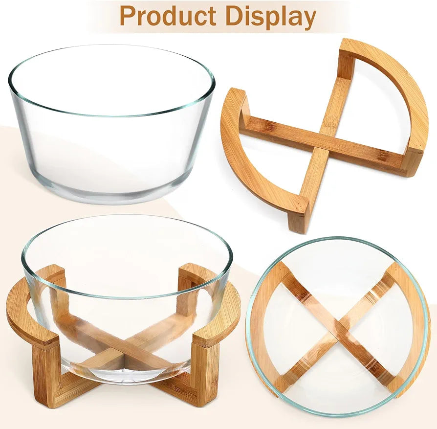Borosilicate Glass Salad Bowl With Bamboo stand