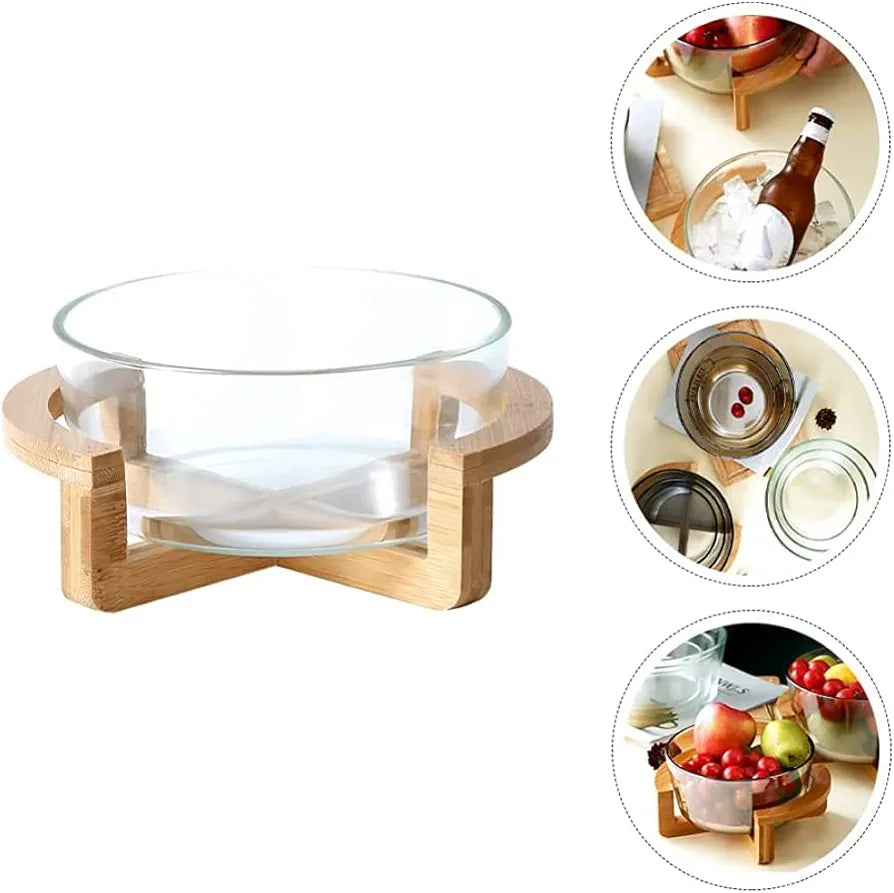 Borosilicate Glass Salad Bowl With Bamboo stand