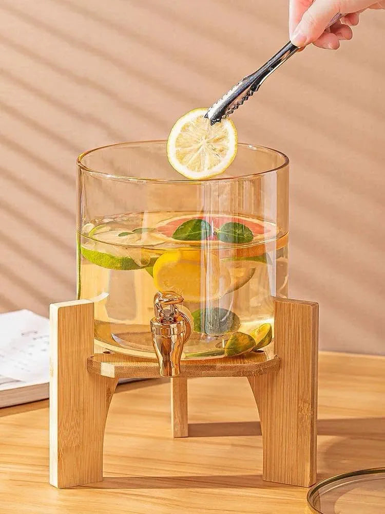 Golden Deer Heat-Resistant Glass Drink Dispenser| 3.5 Litres |With Bamboo stand