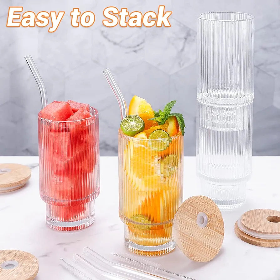 Ribbed Glass With Bamboo Lid