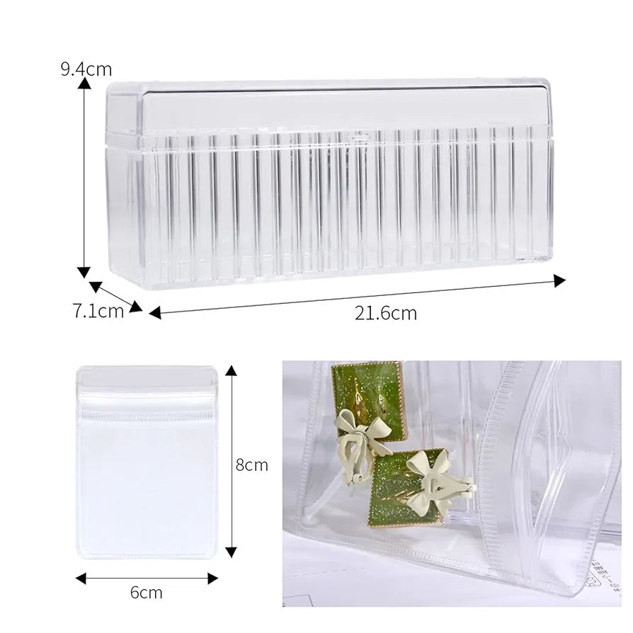 Acrylic Jewelry Box Organizer| Clear Jewelry Organizer Holder with 20 pcs Portable Anti Tarnish Jewelry bags