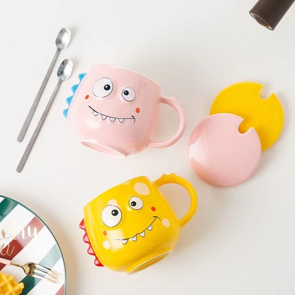 Monster Ceramic Mug with Lid And Spoon