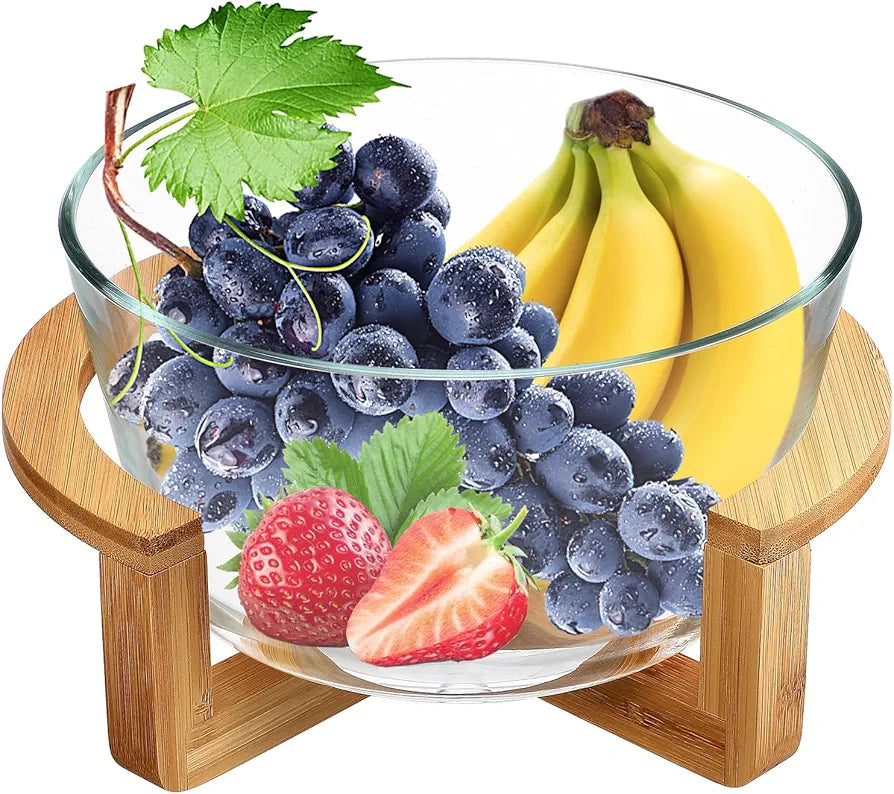 Borosilicate Glass Salad Bowl With Bamboo stand