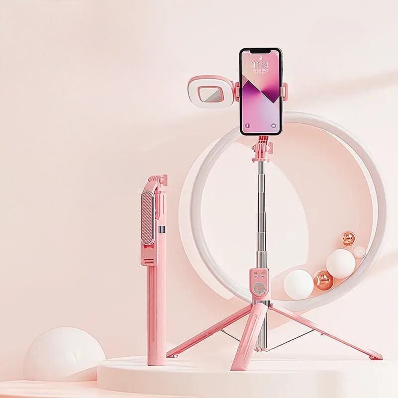 Pink selfie stick + tripod (without Light)