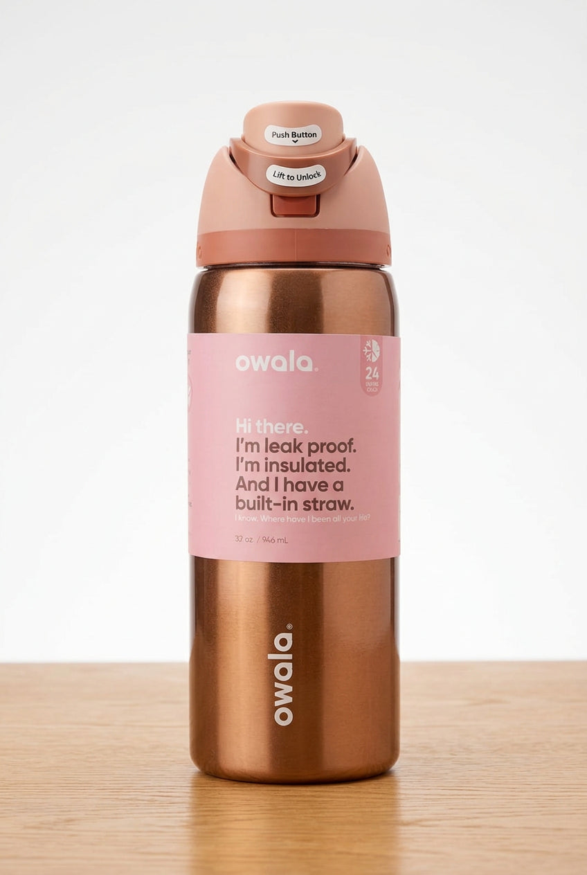 Owala FreeSip 32oz| Insulated Bottle | Metallic Rose Gold|