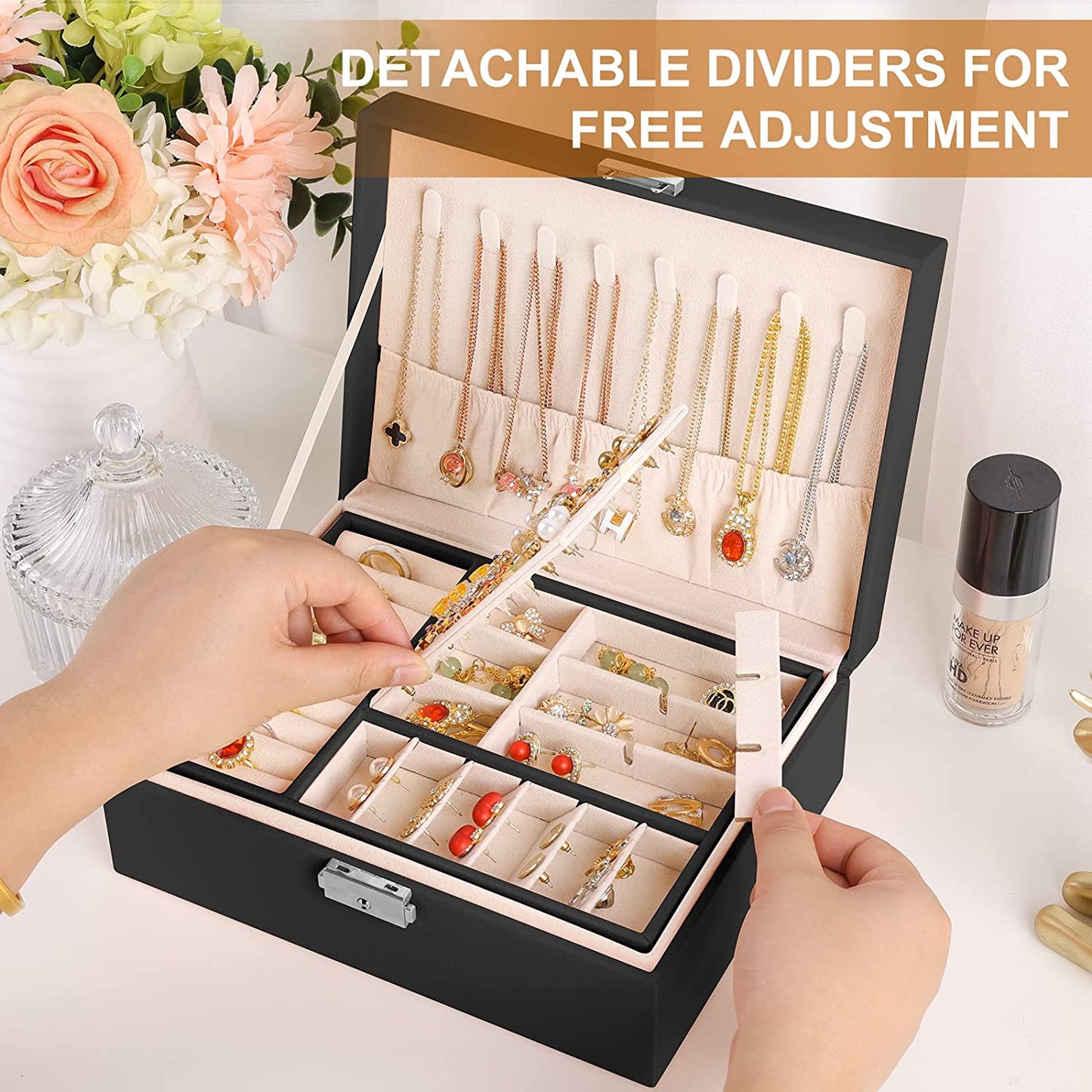 Premium Leather Jewelry Box Double Layer Storage
