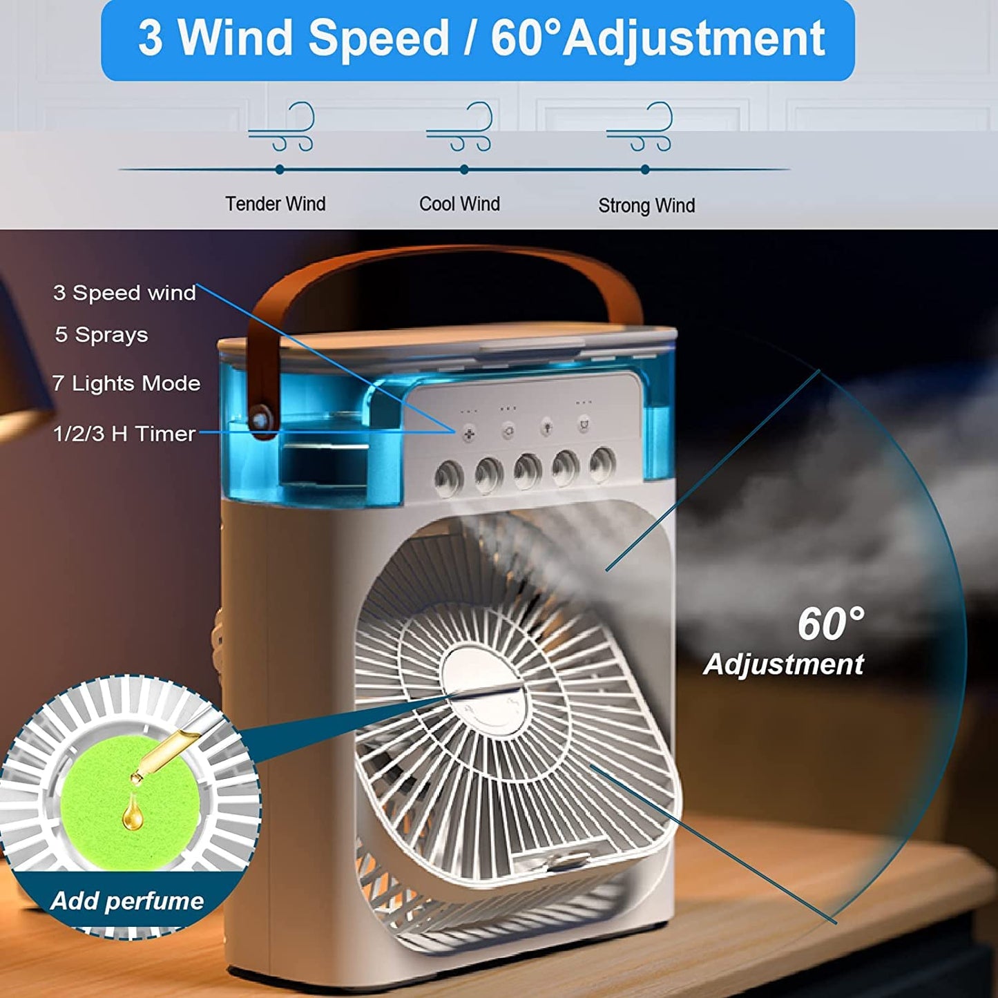 Portable Electric Air Conditioner mist fan with 600ml water tank