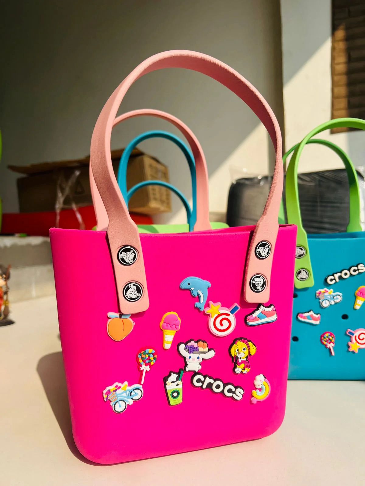 Crocs Tote Bag – Lightweight EVA Handbag with Decorative Charms
