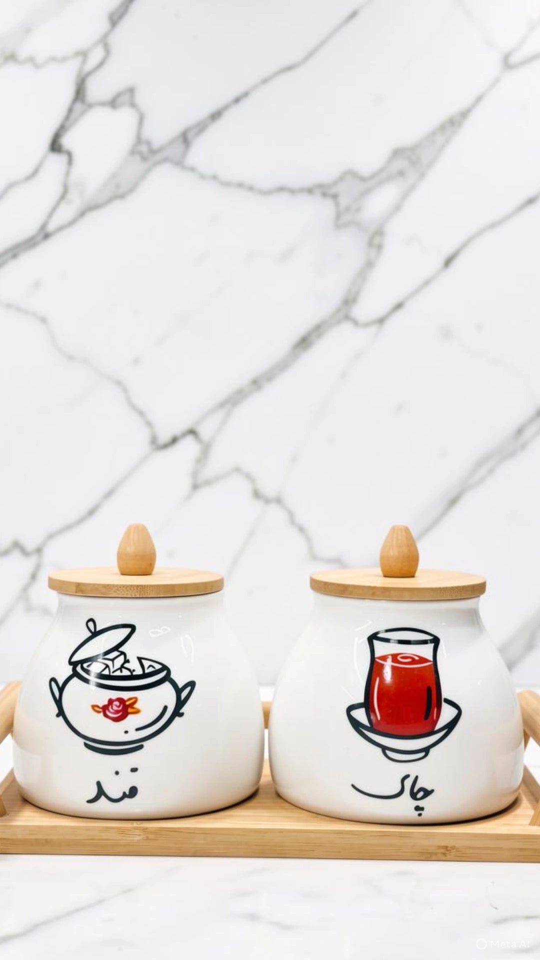 Ceramic Tea Coffee Sugar Jar Set with Stand