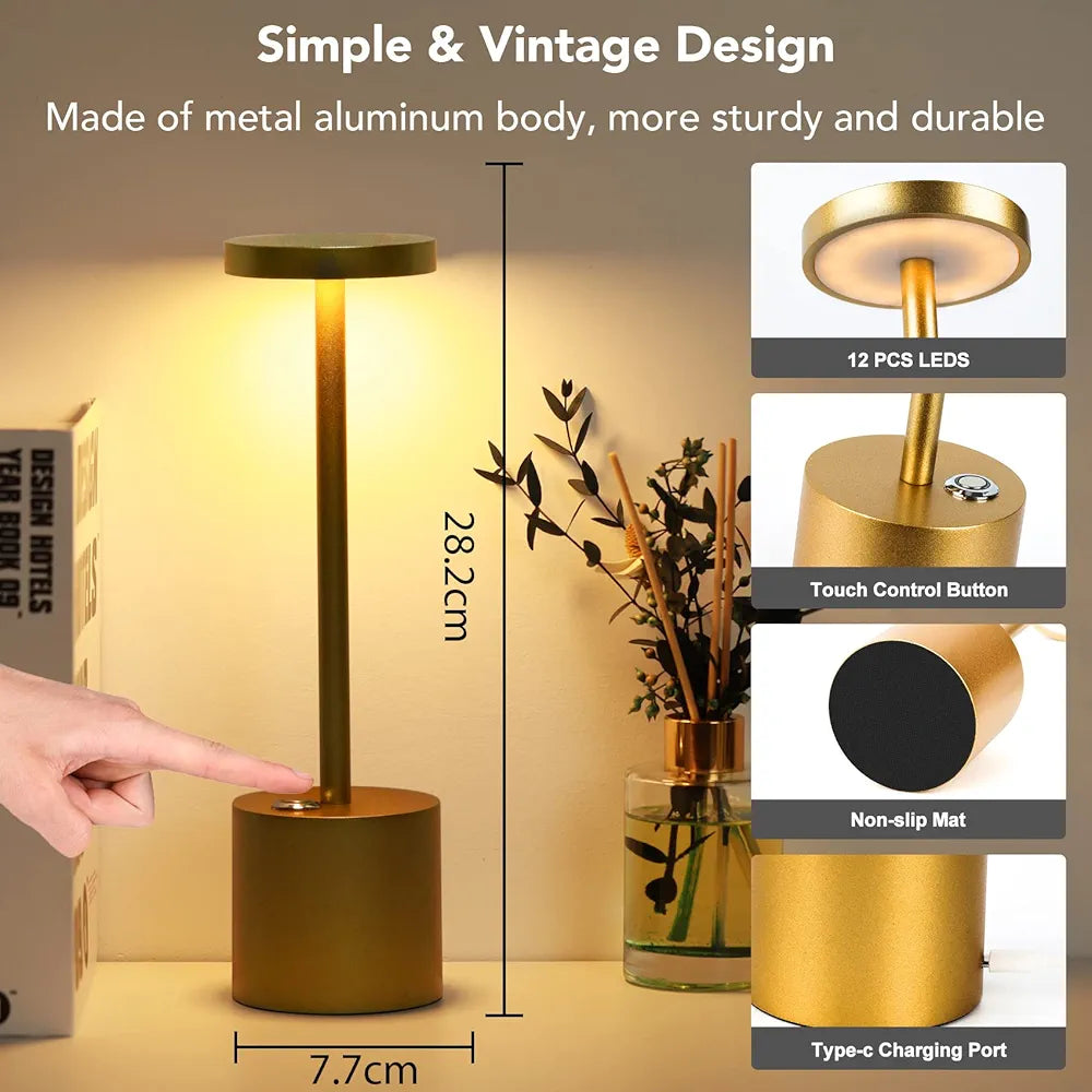 Rechargeable Cordless Table Lamp, 6000mAh Battery Powered Table Lamp with 3-Levels Brightness,USB Charging Port Desk Lamp for Outdoor, Restaurant, Bedroom Etc