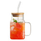 Square Glass Mug with Bamboo Lid and Straw - 550 ML