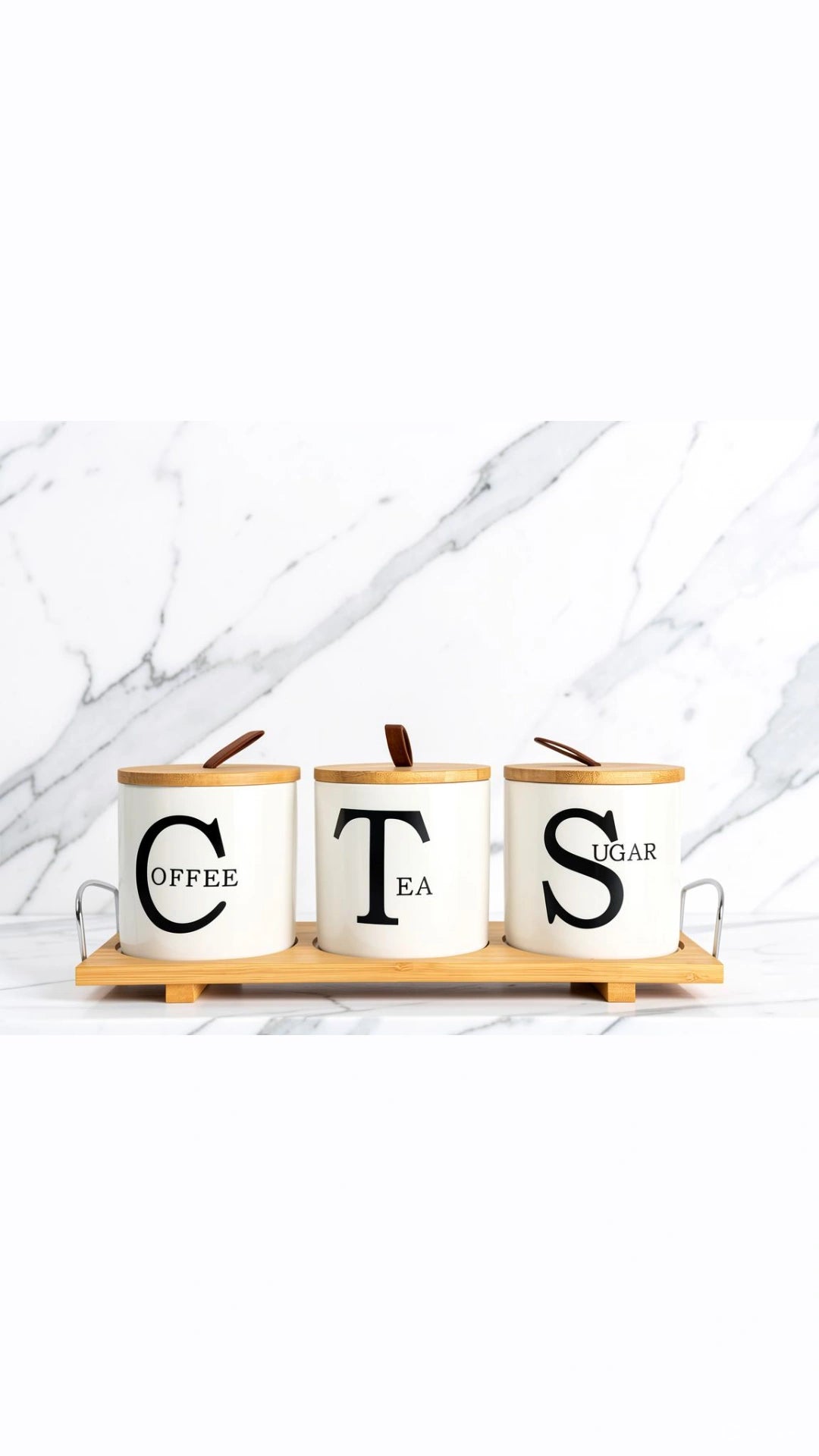 Ceramic Tea Coffee Sugar Jar Set with Stand
