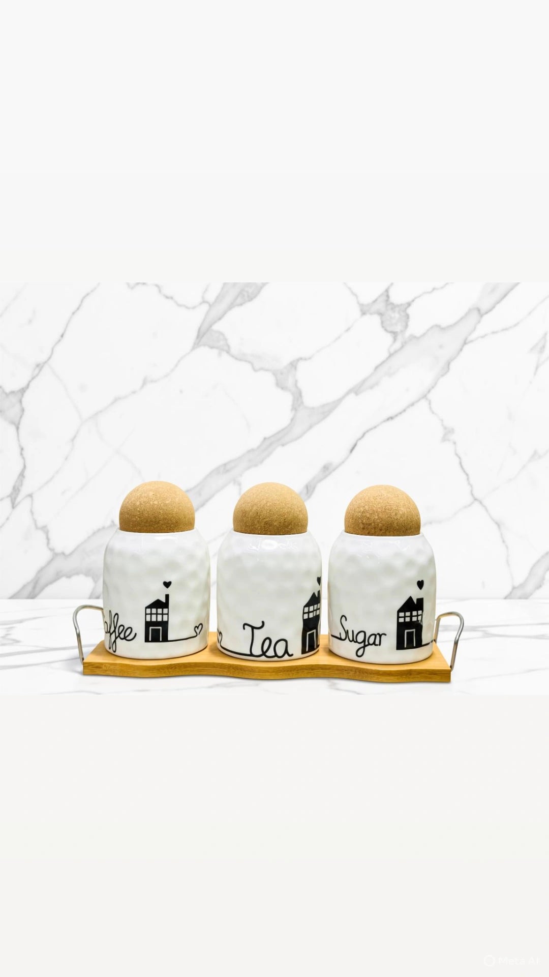Ceramic Tea Coffee Sugar Jar Set with Stand