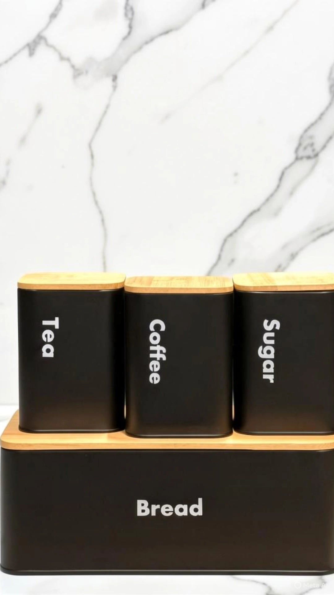 Metal Bread Box Set 4-Piece with Bamboo Lid