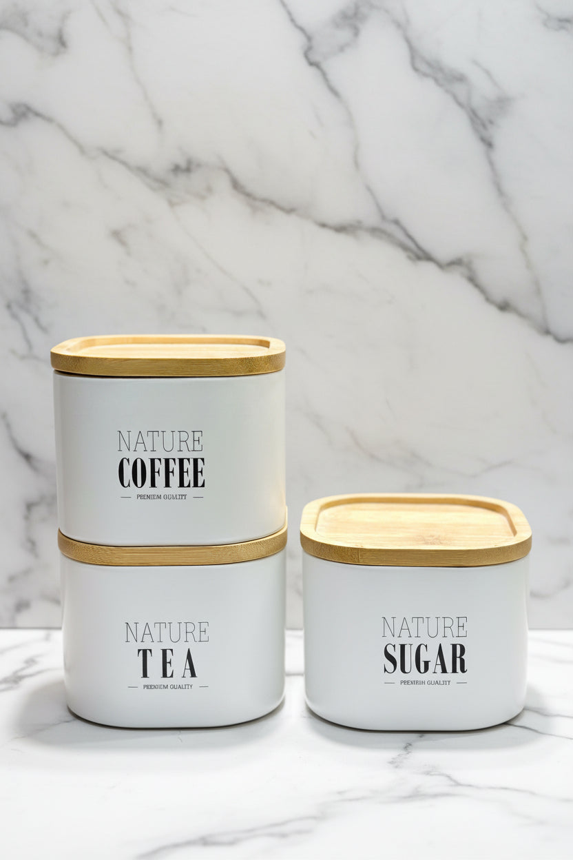 Square Stackable Jar Set – Tea Coffee Sugar – White