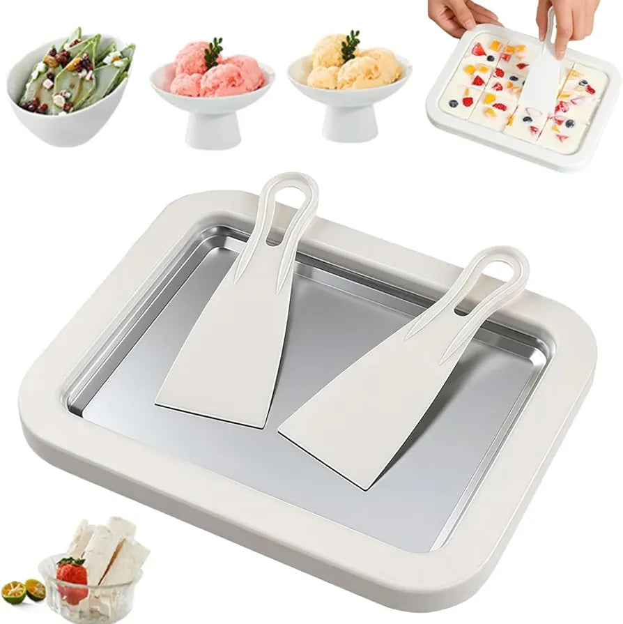 STAINLESS STEEL ICE CREAM ROLL MACHINE WITH SPATULA – RECTANGULAR DEEPENED COLD PLATE SORBET MAKER FOR HOME