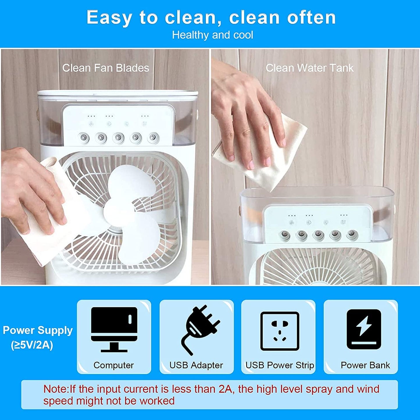 Portable Electric Air Conditioner mist fan with 600ml water tank