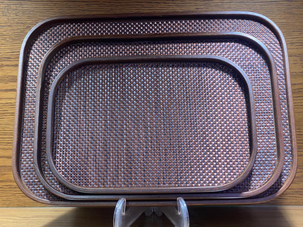 Wooden And Jute Tray Set