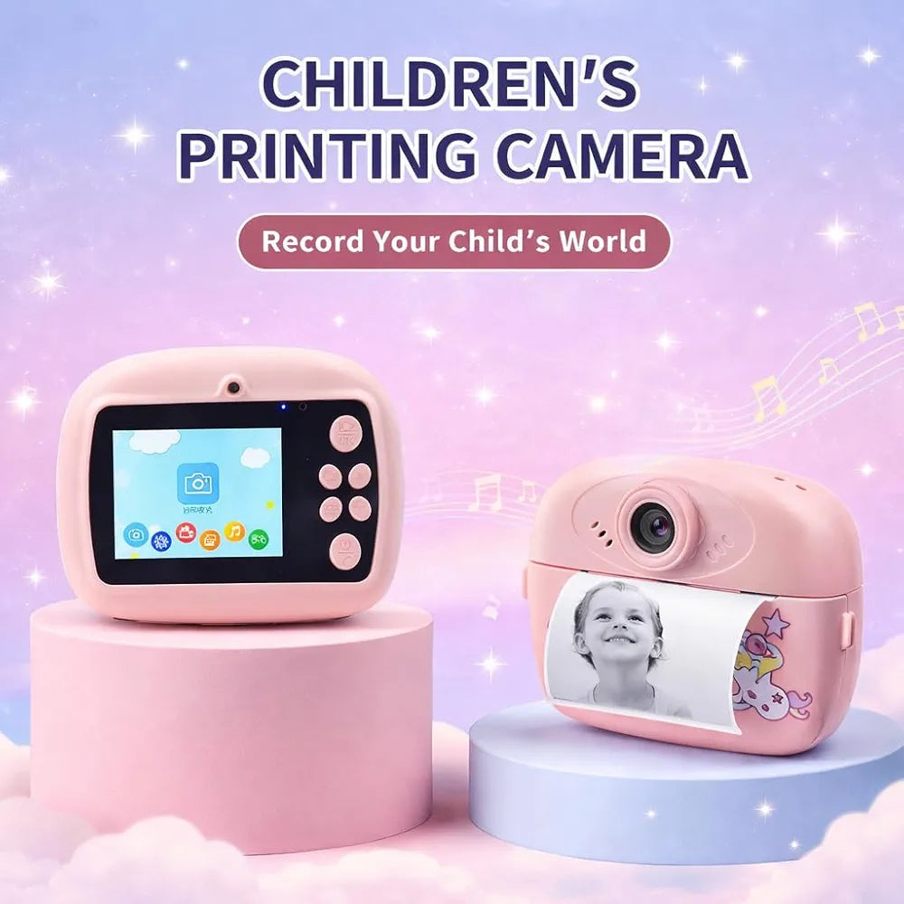 Kids Instant Print Camera with Built-in Printer & HD Video – Digital Toy Camera for Children with Display Screen, Selfie Lens, USB Rechargeable, TF Card Support, Roll Paper & Accessories Included