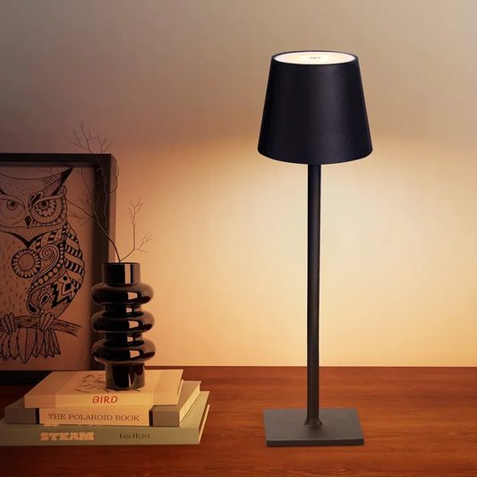 Cordless Table Lamps, 3 Colors Stepless Dimming, 5000mAh Rechargeable Battery LED Desk Lamp for Bedroom/Desk/Cafe/Dining Room/Terrace (Black)