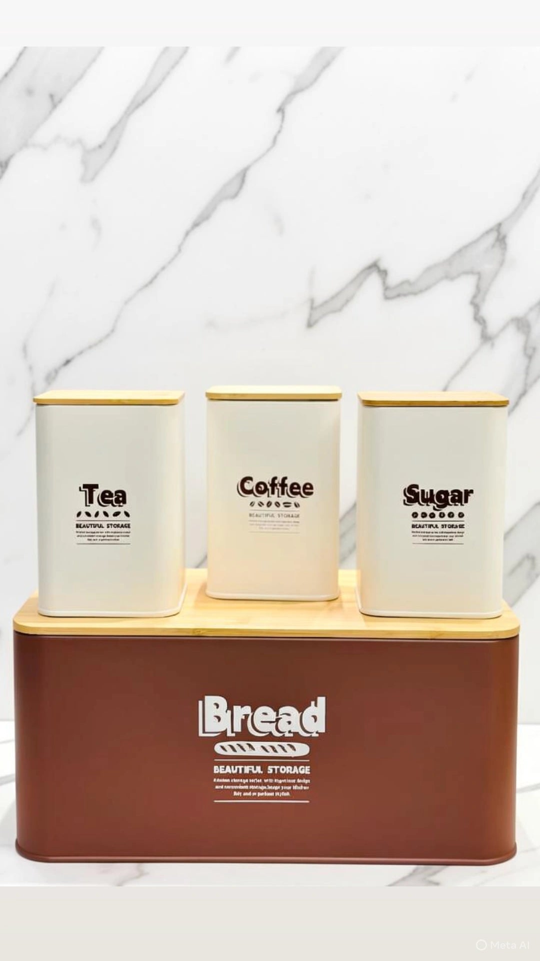 Metal Bread Box Set 4-Piece with Bamboo Lid