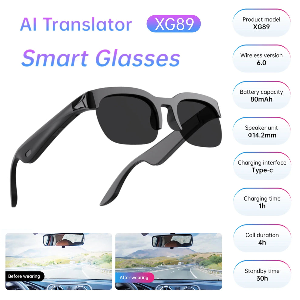 AI Wireless Smart Glasses | Hands-Free , Music & Calls