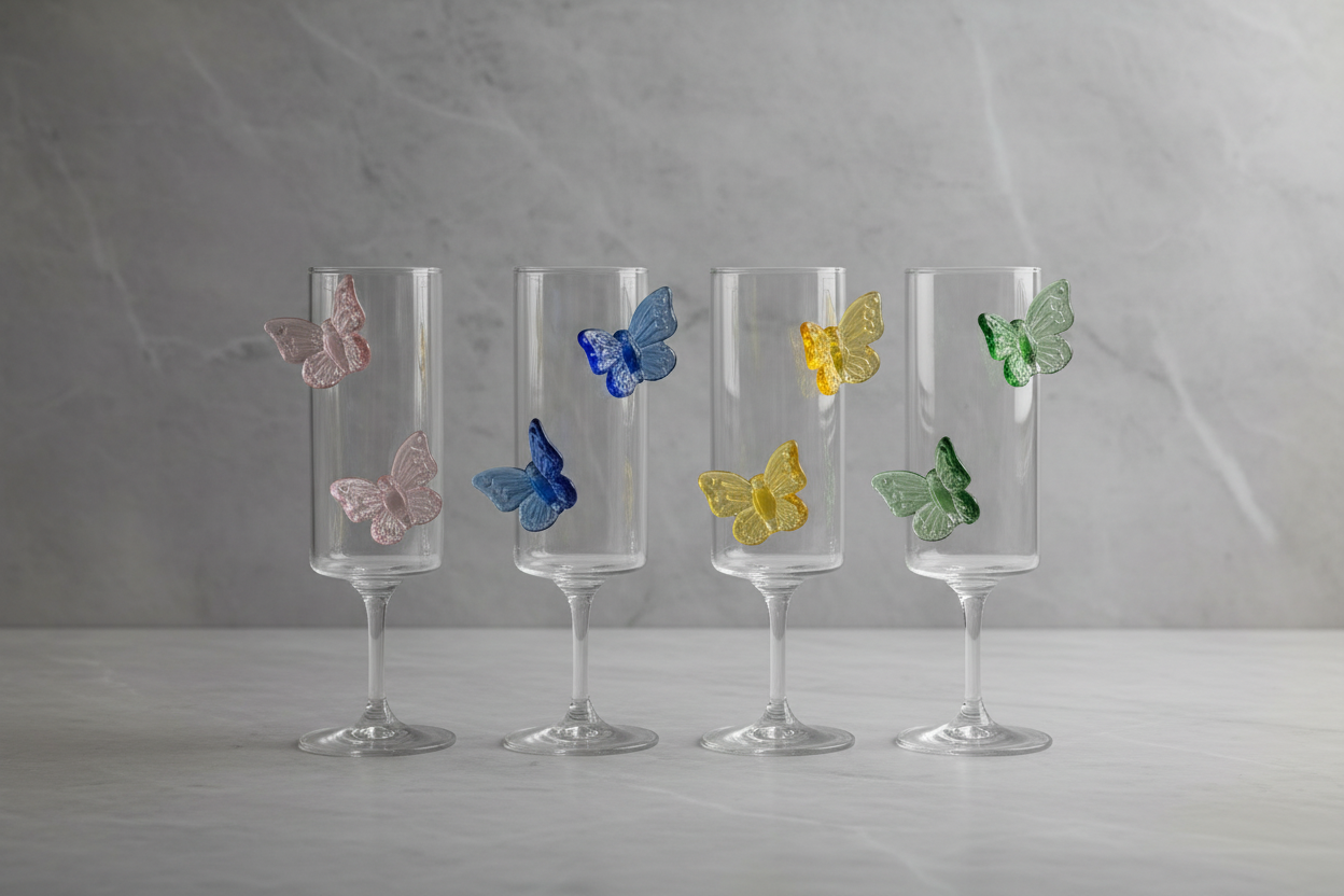 3D Butterfly Flute Glass