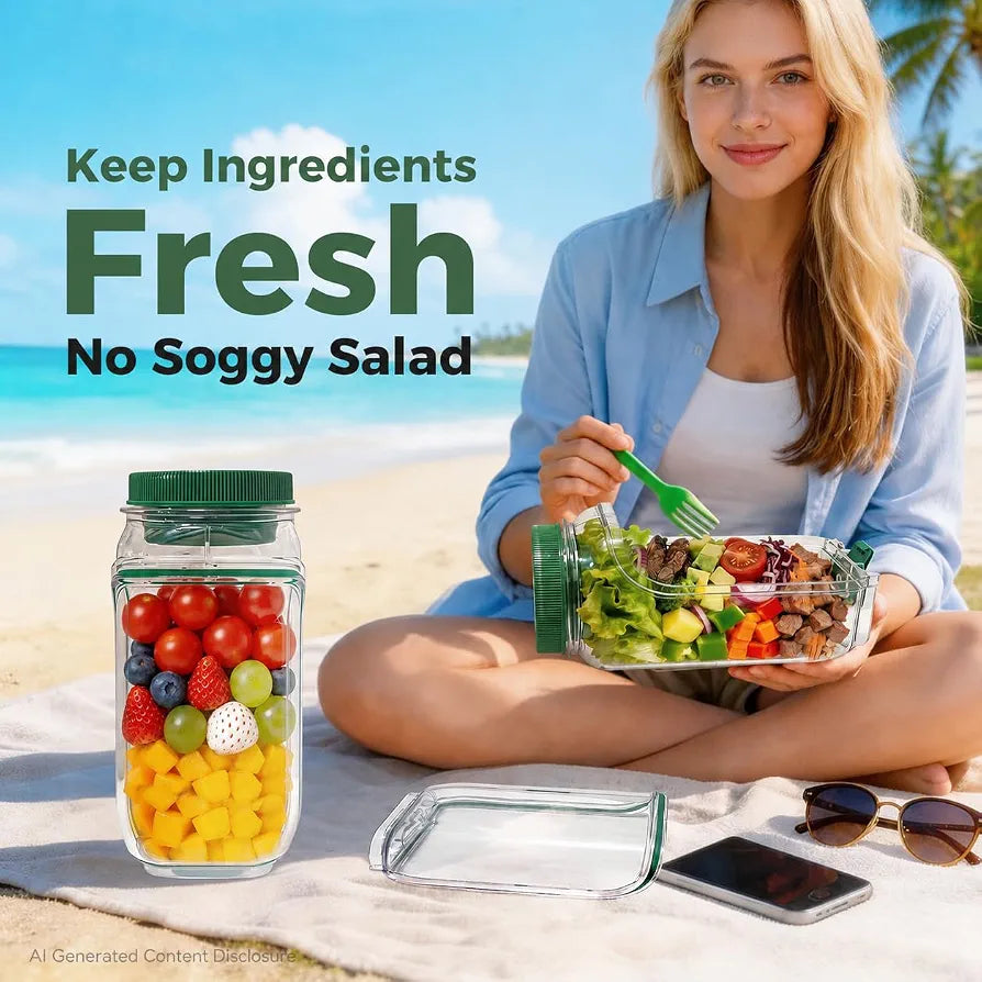 PORTABLE ACRYLIC SALAD POD CONTAINER JAR
