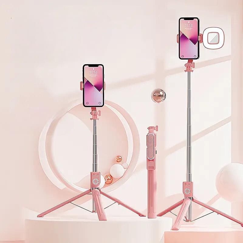 Pink selfie stick + tripod (without Light)