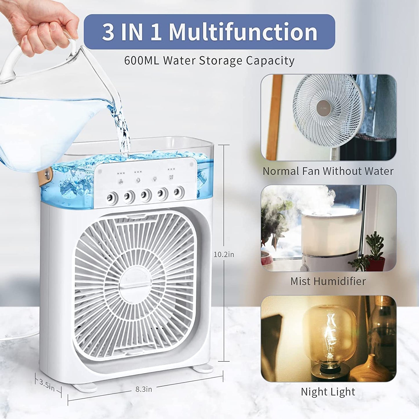 Portable Electric Air Conditioner mist fan with 600ml water tank