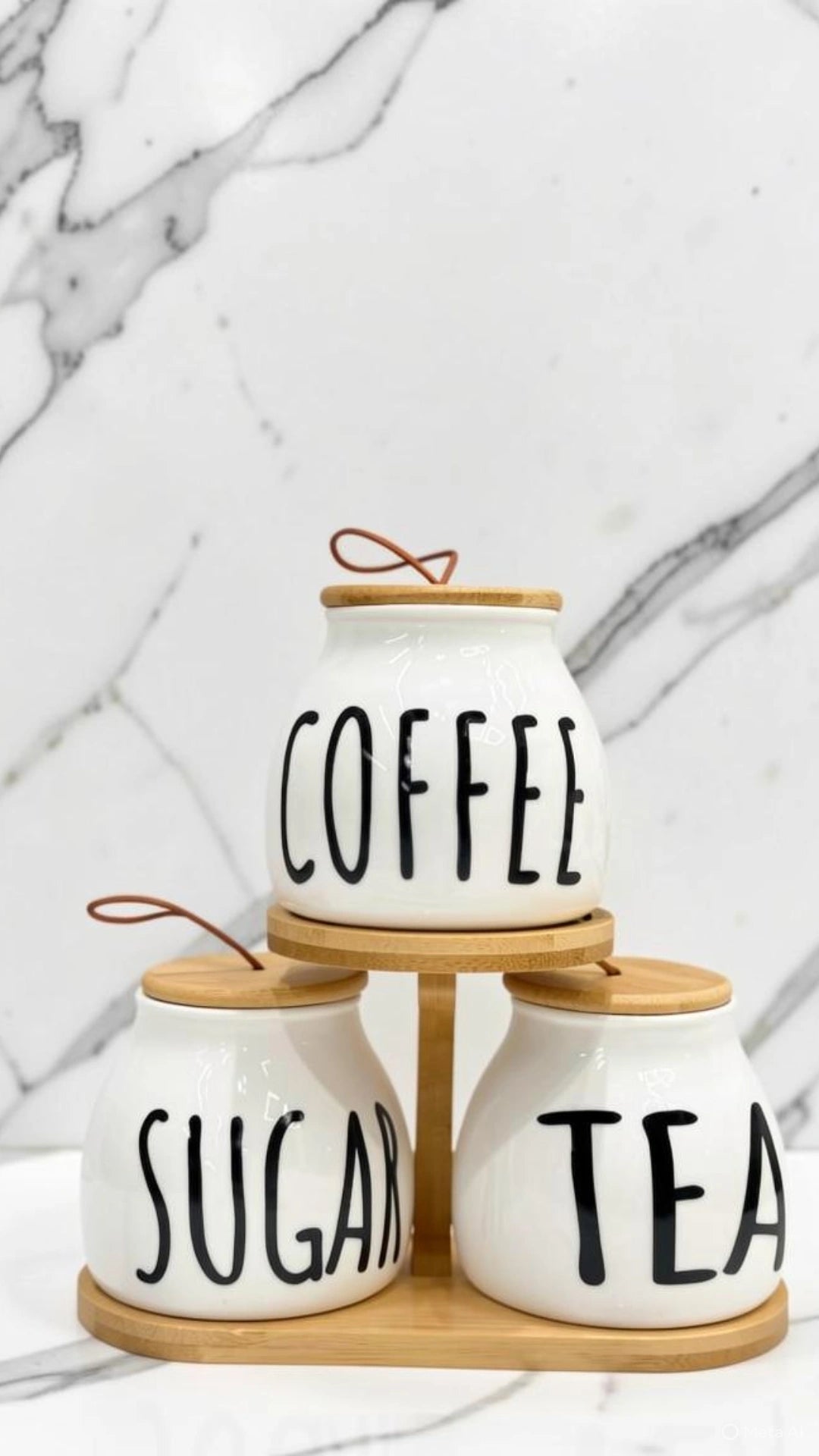 Ceramic Tea Coffee Sugar Jar Set with Stand