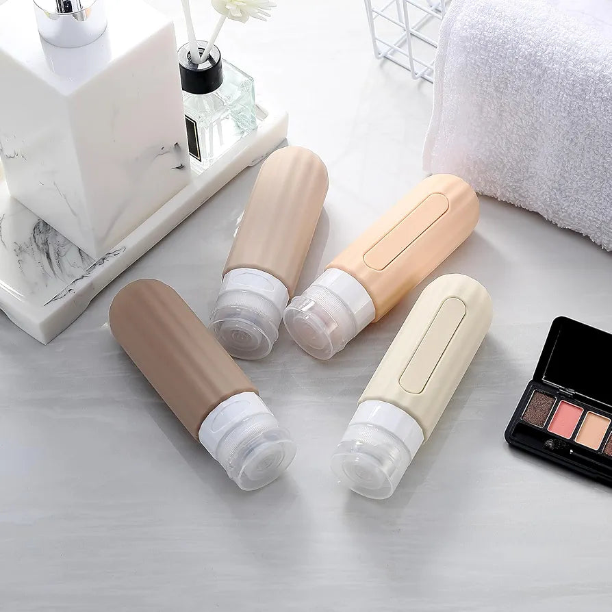 4Pcs/Bag 90ml Travel Bottles Kit Refillable Soft Silicone Bottles Reusable Empty Squeeze Tube Portable Travel Accessories