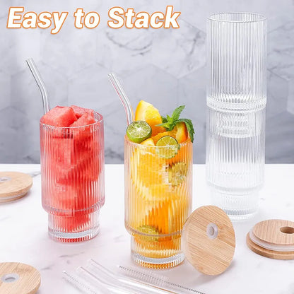 Ribbed Glass With Bamboo Lid